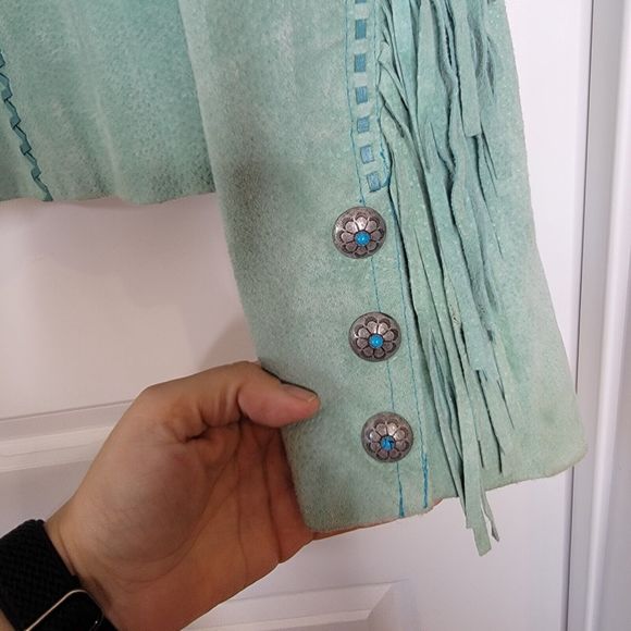 Women's SCULLY FRINGE & BEADED FAWN SUEDE LEATHER SHORT JACKET Snap Buttons LG - Picture 6 of 10